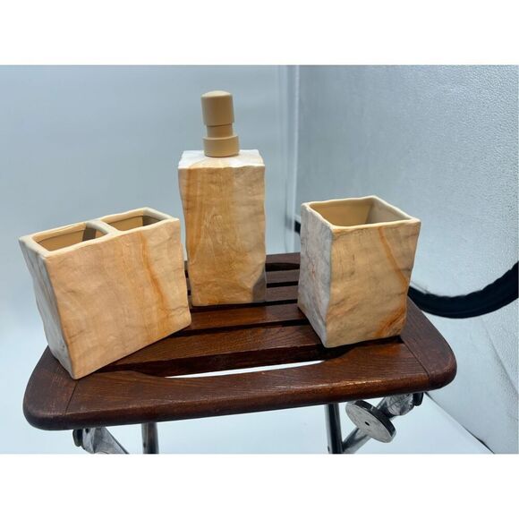 Soap Dispenser and Bathroom Accessory Trio – Faux Sandstone Look - Picture 5 of 7